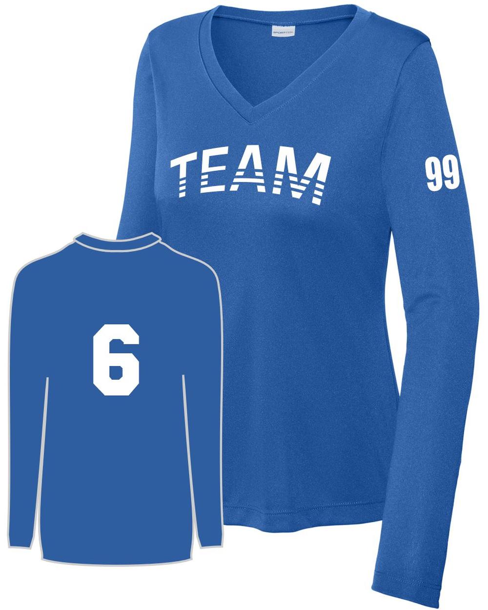 Sport-TEK Women's PosiCharge L/S Custom V-Neck T-Shirt, color: True Royal