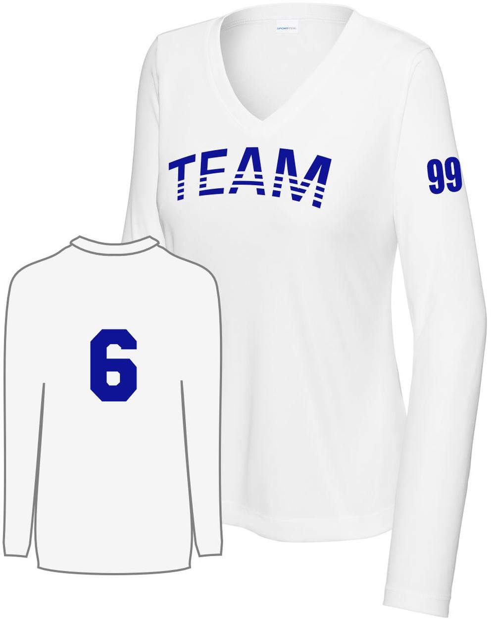 Sport-TEK Women's PosiCharge L/S Custom V-Neck T-Shirt, color: White