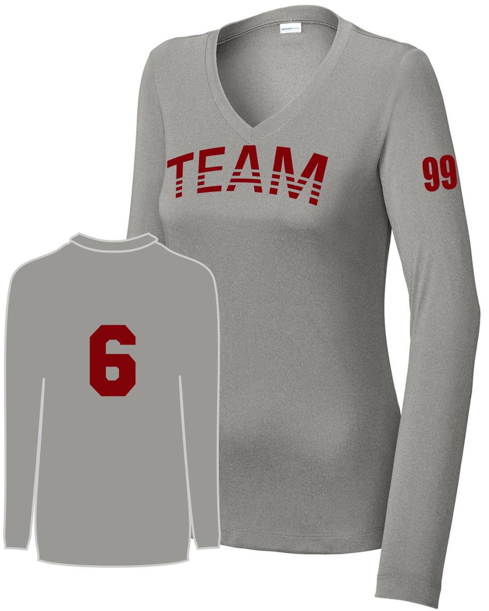 Sport-TEK Women's PosiCharge L/S Custom V-Neck T-Shirt, color: Grey Concrete Heather