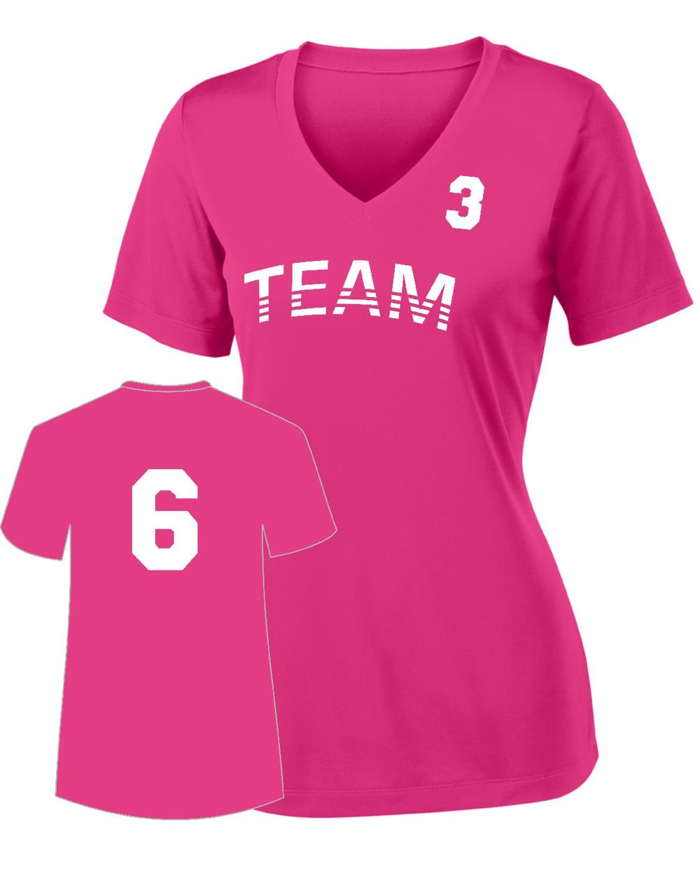 Sport-TEK Base Custom Performance V-Neck Jersey, color: Pink Raspberry