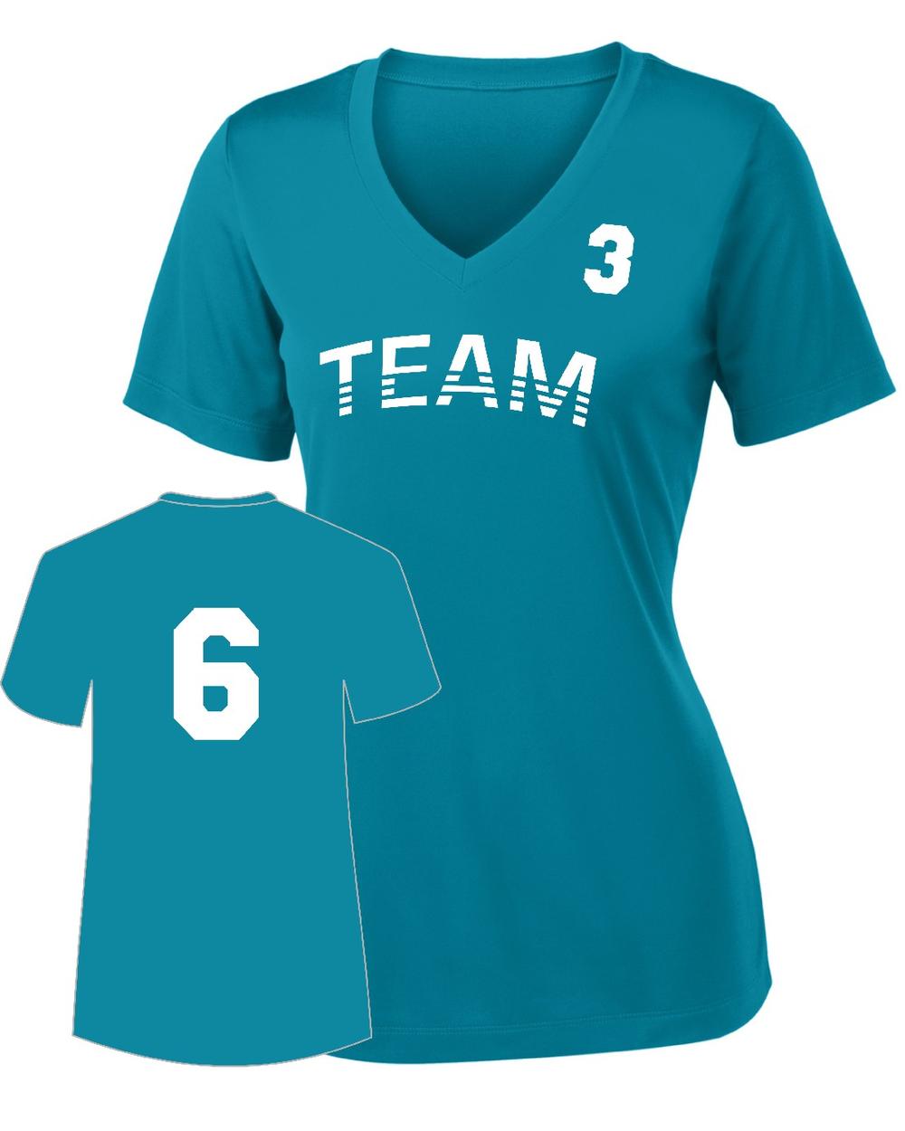 Sport-TEK Women's PosiCharge Competitor Custom V-Neck T-Shirt, color: Tropic Blue