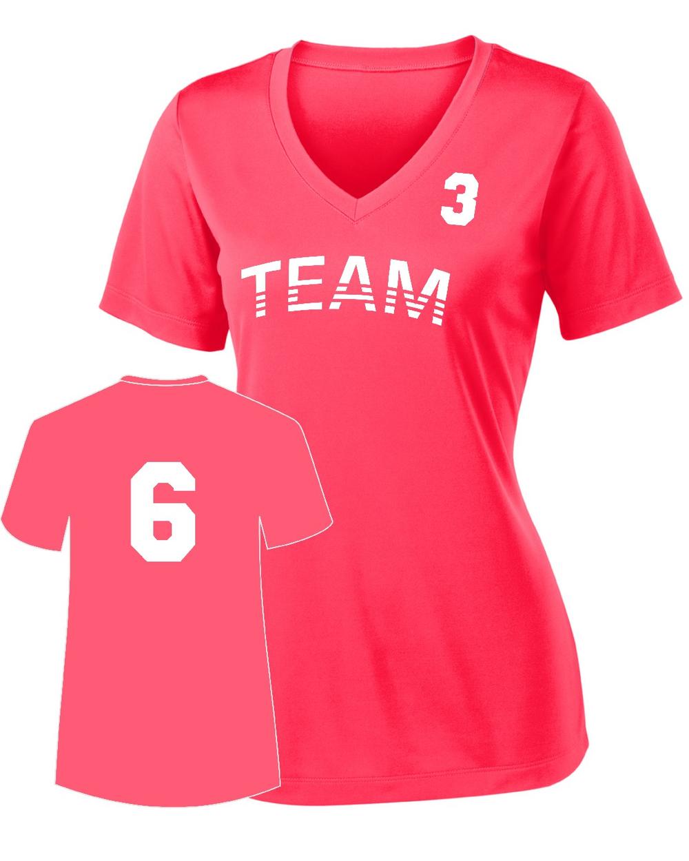 Sport-TEK Women's PosiCharge Competitor Custom V-Neck T-Shirt, color: Hot Coral