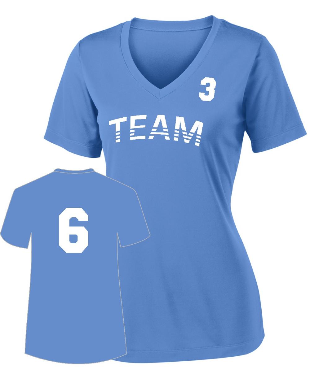 Sport-TEK Women's PosiCharge Competitor Custom V-Neck T-Shirt, color: Carolina Blue