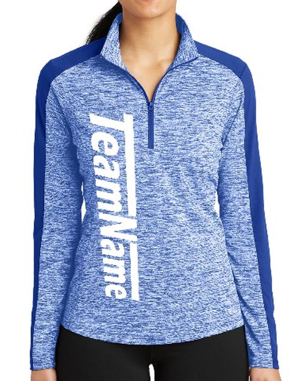 Sport-TEK Women's Electric Heather Colorblock Custom Pullover, color: True Royal Electric/True Royal