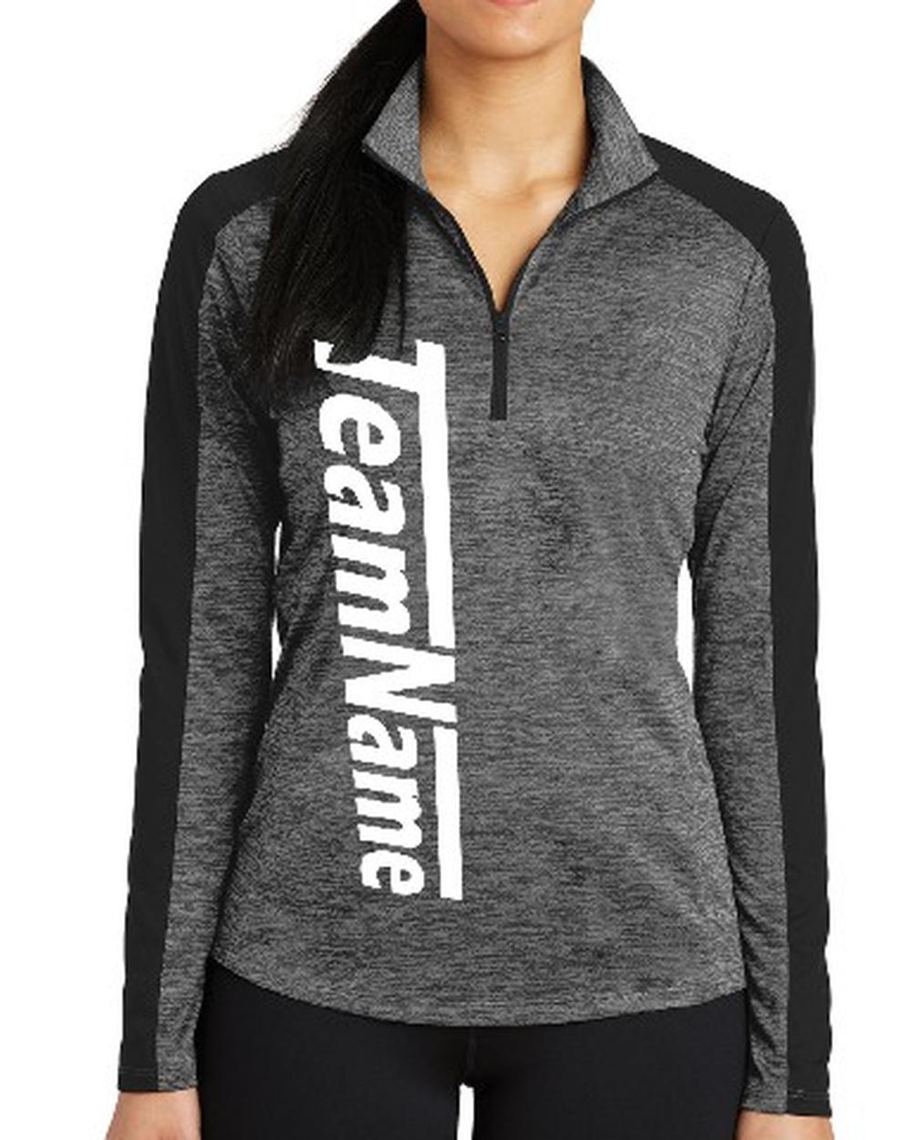 Sport-TEK Women's Electric Heather Colorblock Custom Pullover, color: Grey-Black Electric/Black