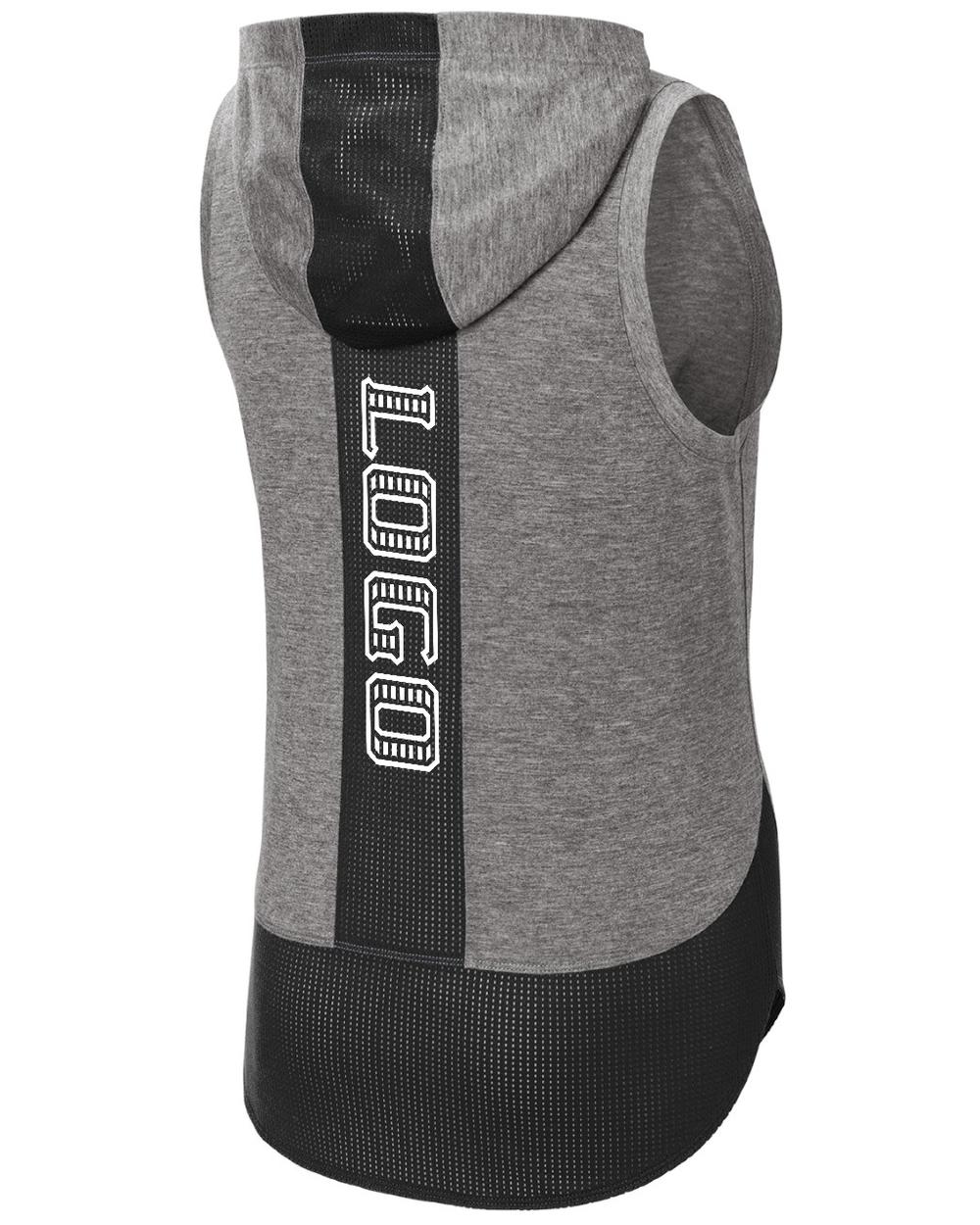 Sport-TEK Women's PosiCharge Tri-Blend Sleeveless Custom Hoodie, color: Dark Grey Heather/Black