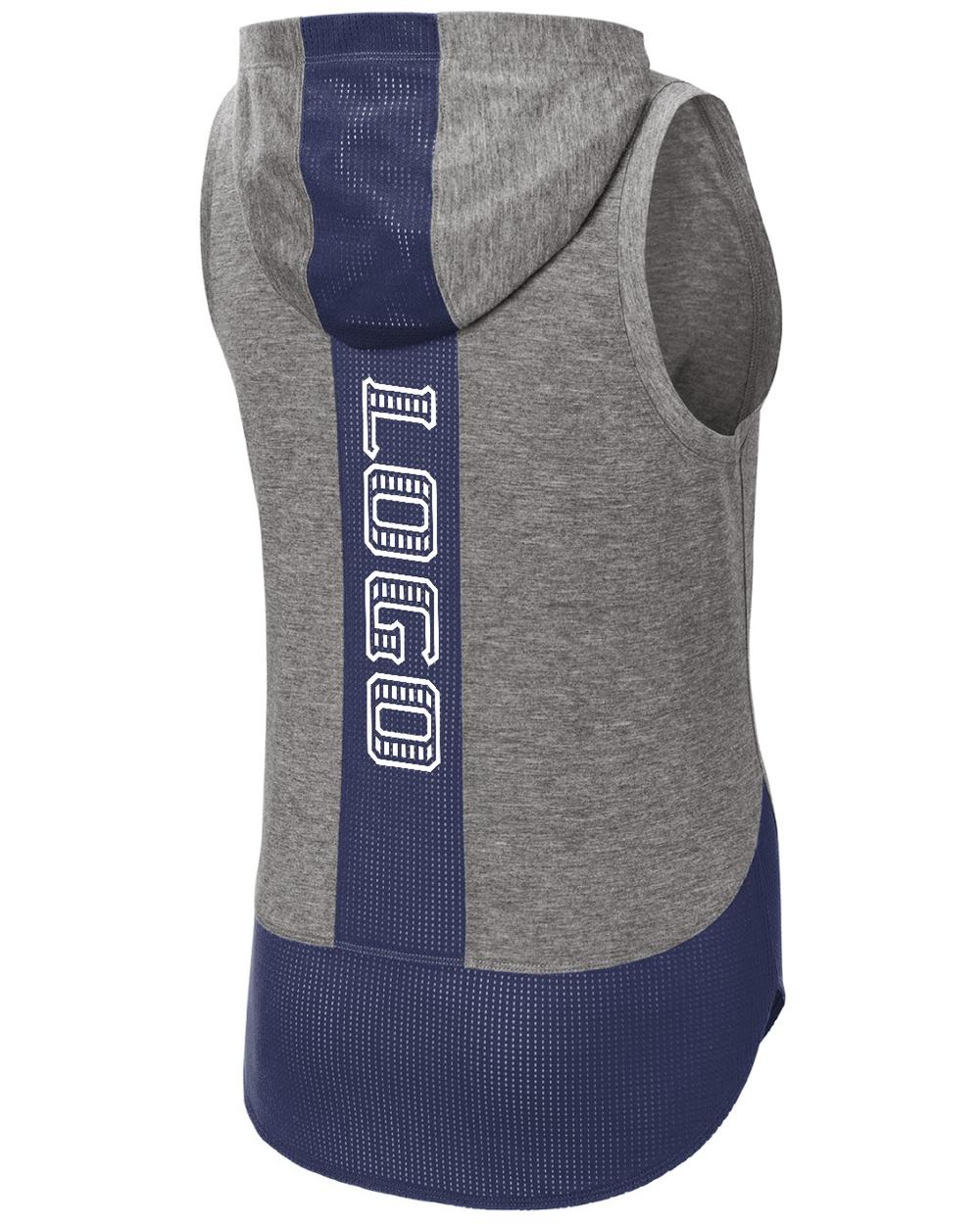 Sport-TEK Women's PosiCharge Tri-Blend Sleeveless Custom Hoodie, color: Dark Grey Heather/Orange