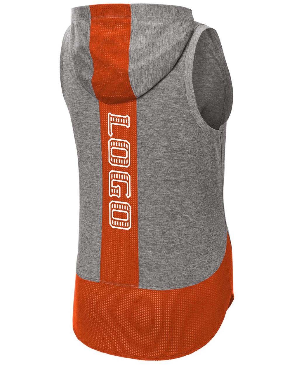 Sport-TEK Women's PosiCharge Tri-Blend Sleeveless Custom Hoodie, color: Dark Grey Heather/Navy