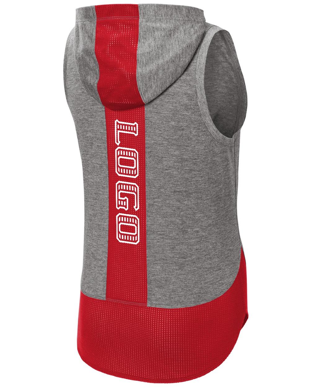 Sport-TEK Women's PosiCharge Tri-Blend Sleeveless Custom Hoodie, color: Dark Grey Heather/Red