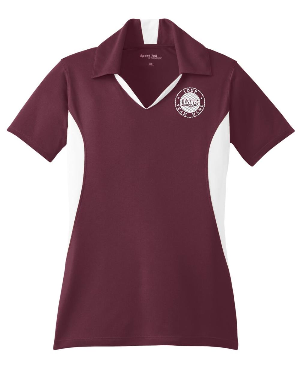 Sport-TEK Women's Side Blocked Performance Custom Coaches Shirt, color: Maroon/White