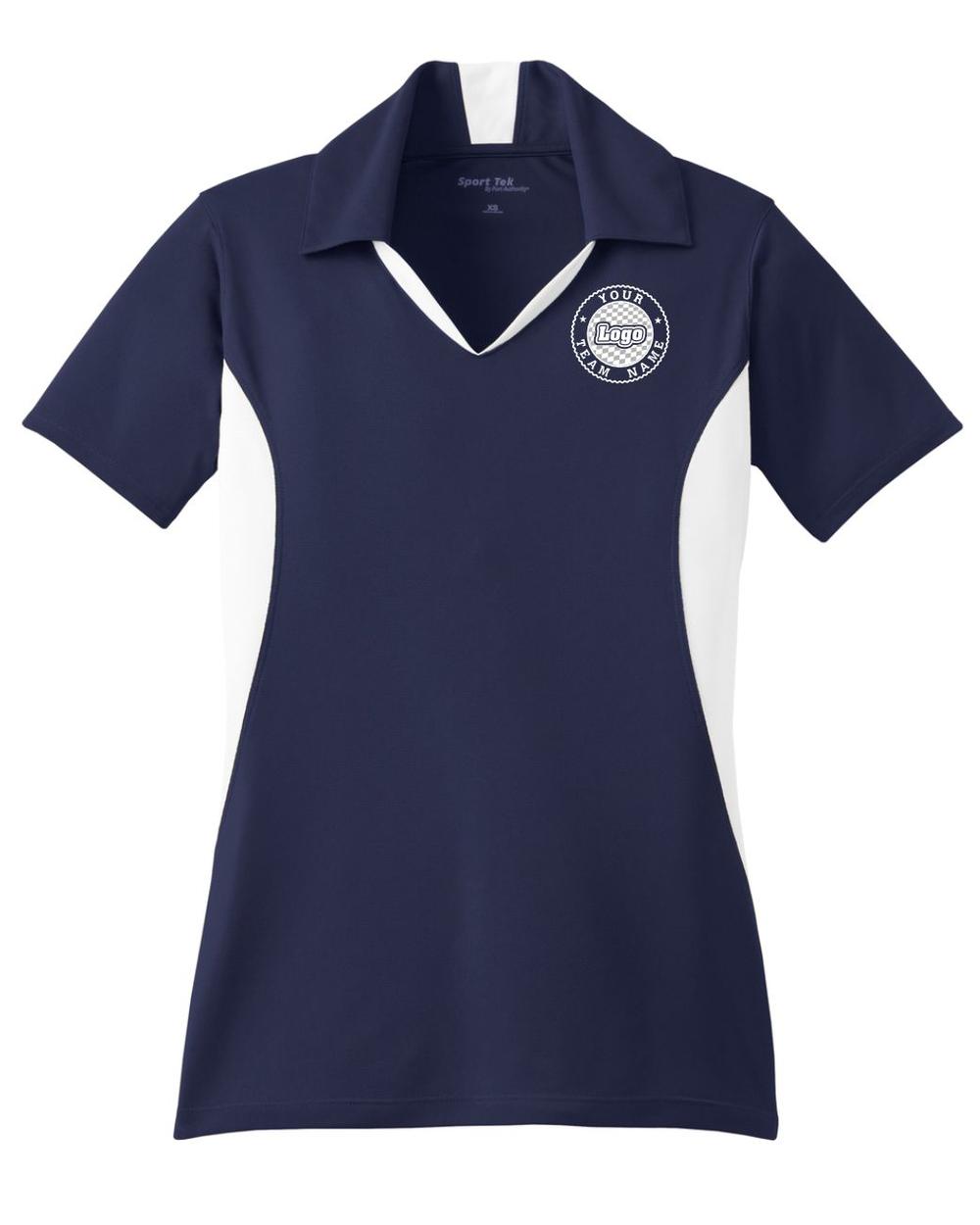 Sport-TEK Women's Side Blocked Performance Custom Coaches Shirt, color: True Navy/White