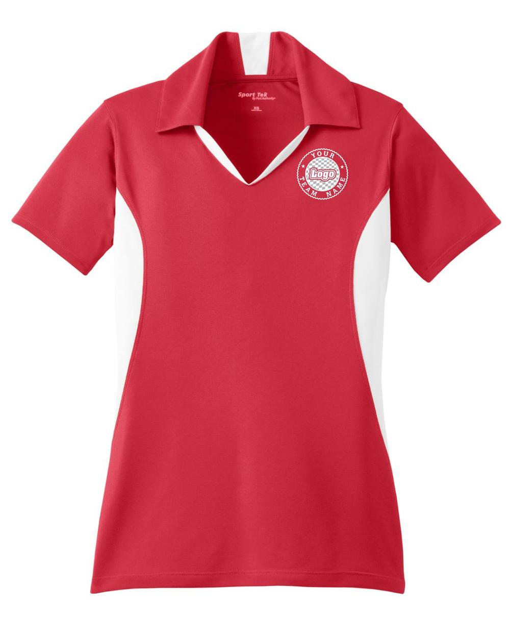 Sport-TEK Women's Side Blocked Performance Custom Coaches Shirt, color: True Red/White