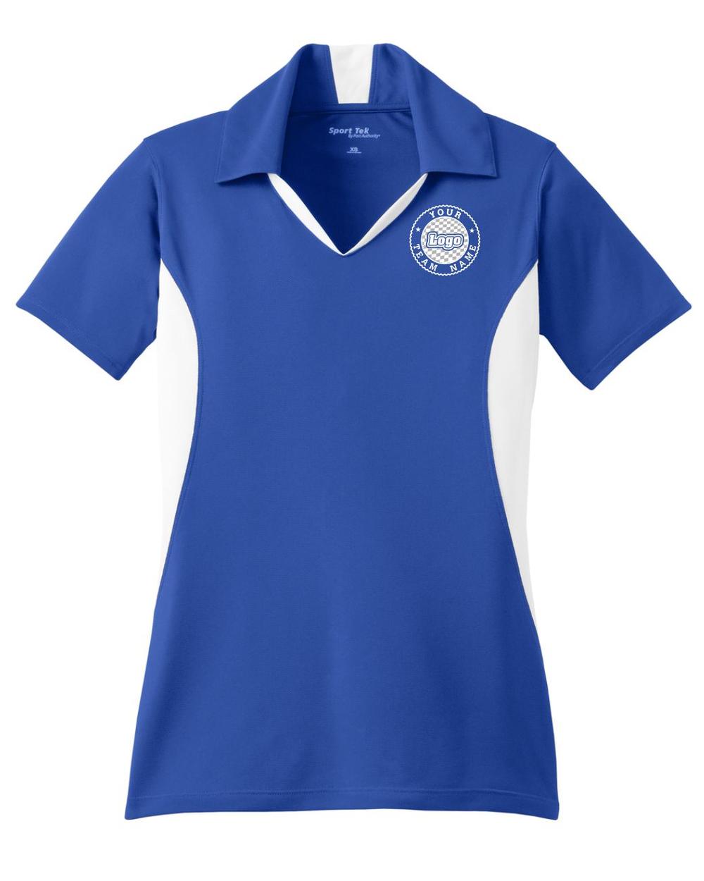 Sport-TEK Women's Side Blocked Performance Custom Coaches Shirt, color: True Royal/White