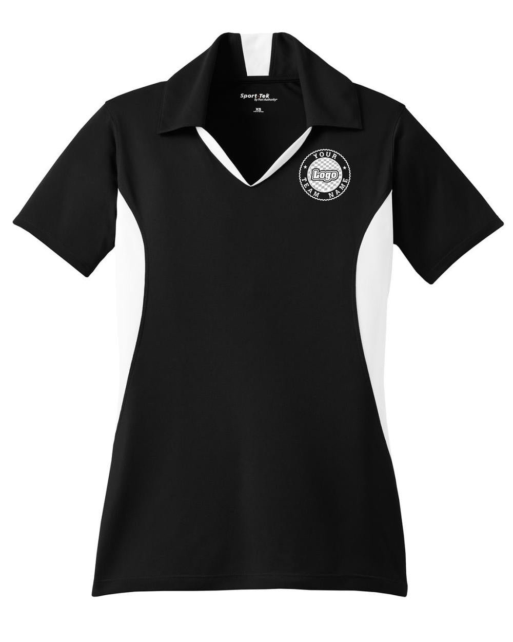 Sport-TEK Women's Side Blocked Performance Custom Coaches Shirt, color: Black/White