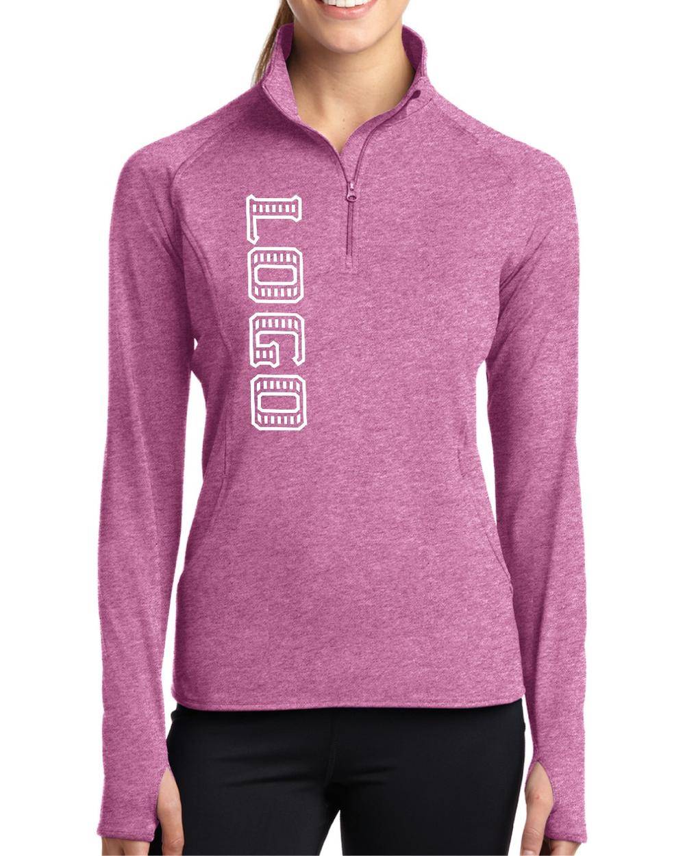 Sport-TEK Women's Wick Stretch 1/2-Zip Custom Pullover, color: Pink Rush Heather