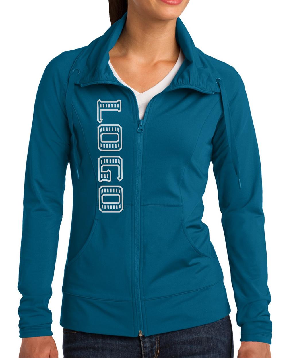 Sport-TEK Women's Wick Stretch ColorBlock Custom Jacket, color: Peacock Blue
