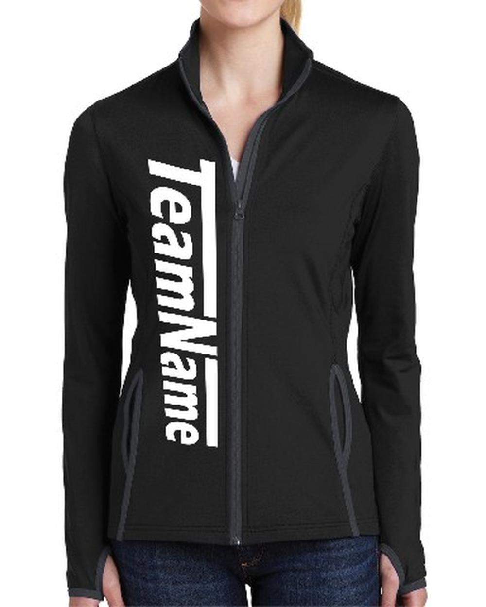 Sport-TEK Women's Stretch Contrast Full-Zip Custom Sports Jacket, color: Black/Charcoal Grey