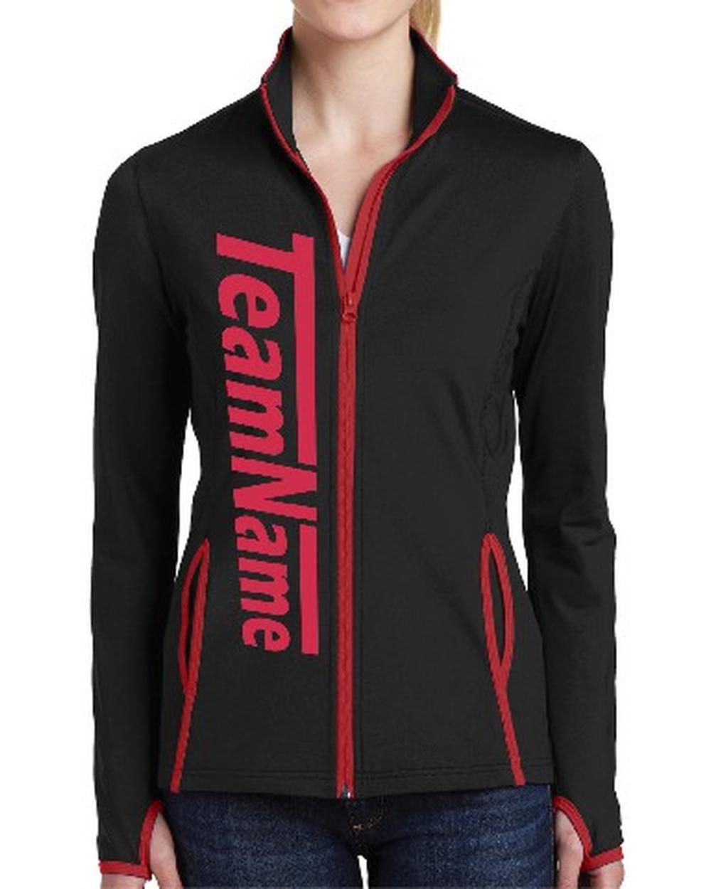 Sport-TEK Women's Stretch Contrast Full-Zip Custom Sports Jacket, color: Black/True Red