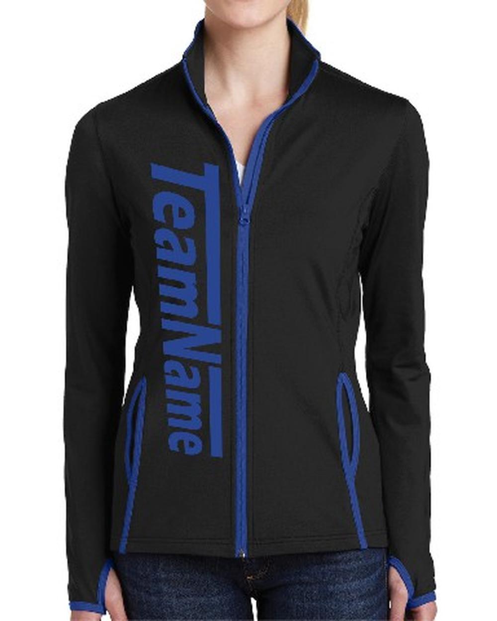 Sport-TEK Women's Stretch Contrast Full-Zip Custom Sports Jacket, color: Black/True Royal