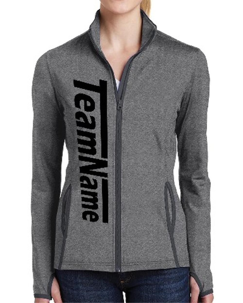 Sport-TEK Women's Stretch Contrast Full-Zip Custom Sports Jacket, color: Charcoal Grey Heather/Charcoal Grey