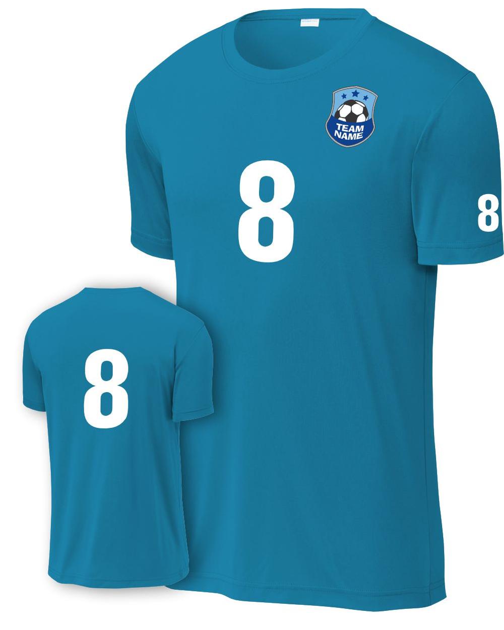 P&C Score Custom Soccer Jersey, color: Neon Blue