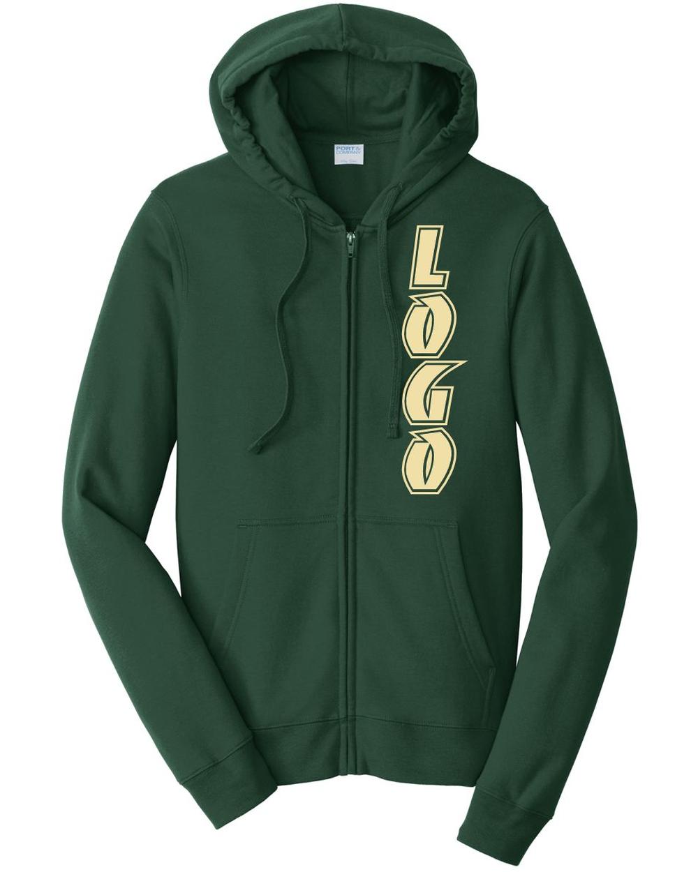 P&C Fan Favorite Fleece Full-Zip Hooded Custom Sweatshirt, color: Forest Green