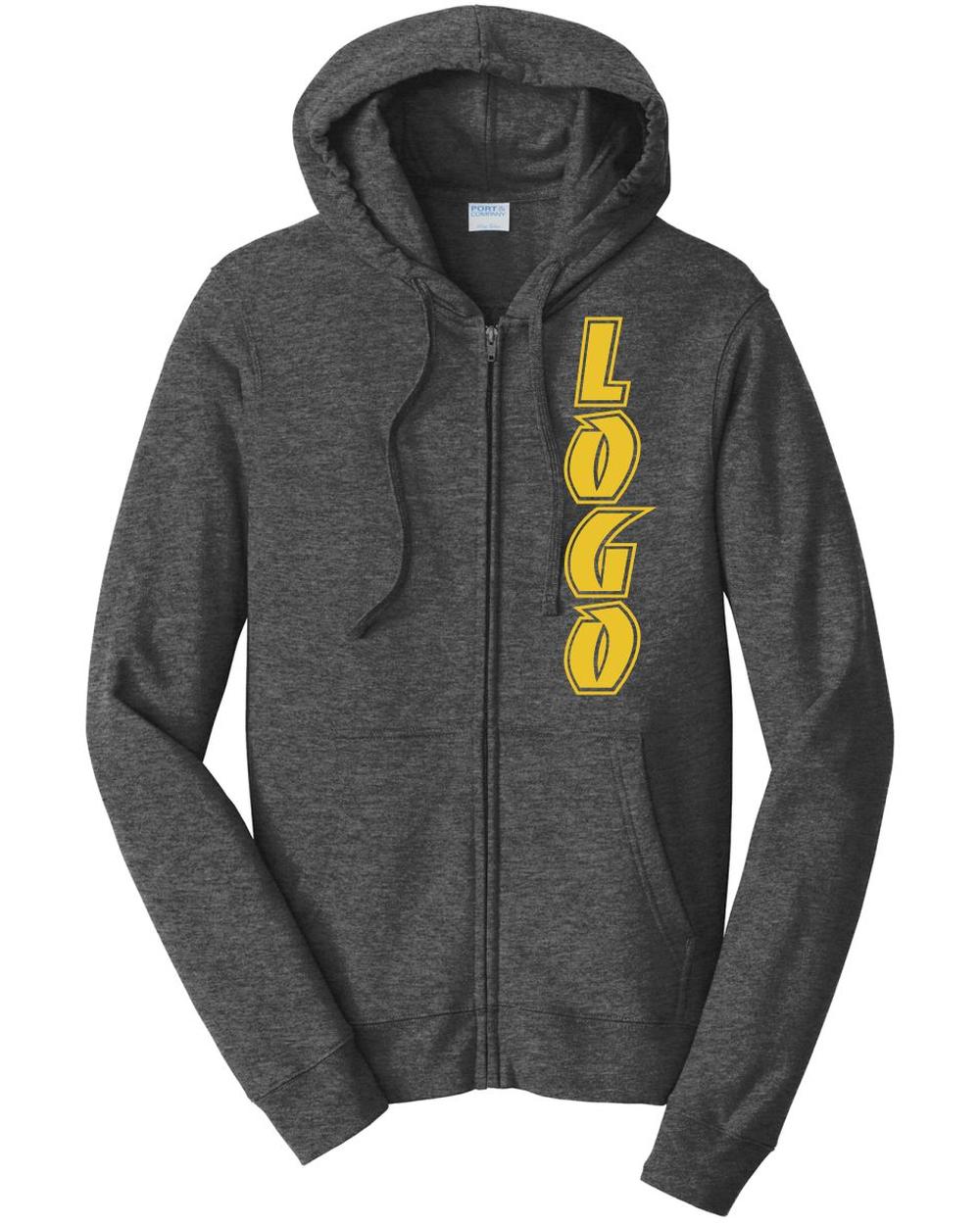 P&C Fan Favorite Fleece Full-Zip Hooded Custom Sweatshirt, color: Dark Heather Grey