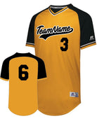Russell V-Neck Custom Baseball Jersey, color: Gold/Black/White