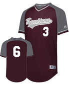 Russell V-Neck Custom Baseball Jersey, color: Maroon/Steel/White