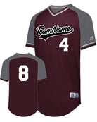 Russell V-Neck Custom Baseball Jersey, color: Maroon/Steel/White