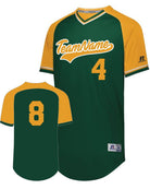 Russell V-Neck Custom Baseball Jersey, color: Dark Green/Gold/White
