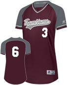 Russell V-Neck Custom Softball Jersey, color: Maroon/Steel/White