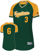 Russell V-Neck Custom Softball Jersey, color: Dark Green/Gold/White