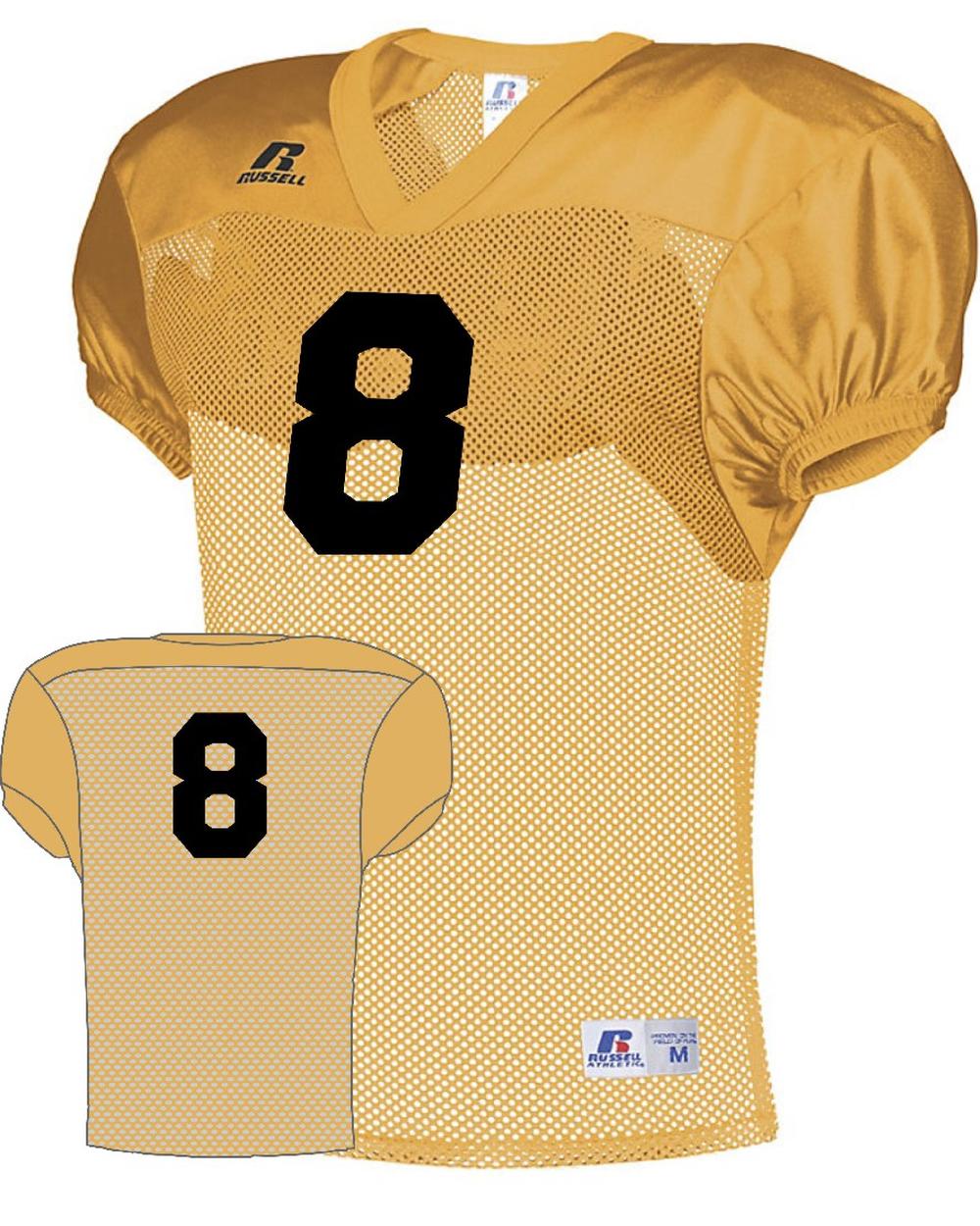 Russell Practice Numbered Football Jersey, color: Gold