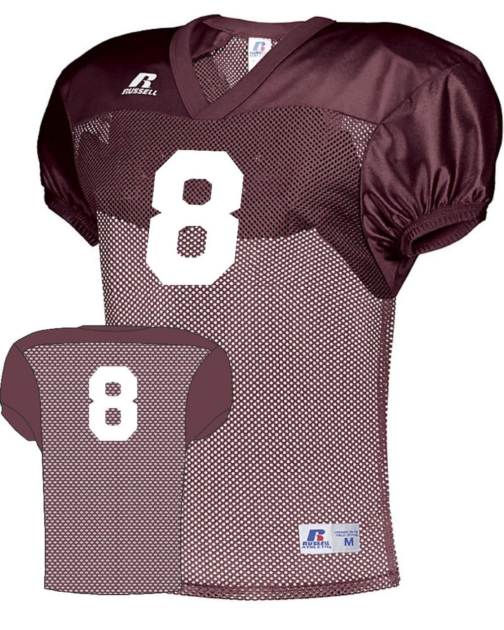 Russell Men's Practice Numbered Football Jersey, color: Maroon