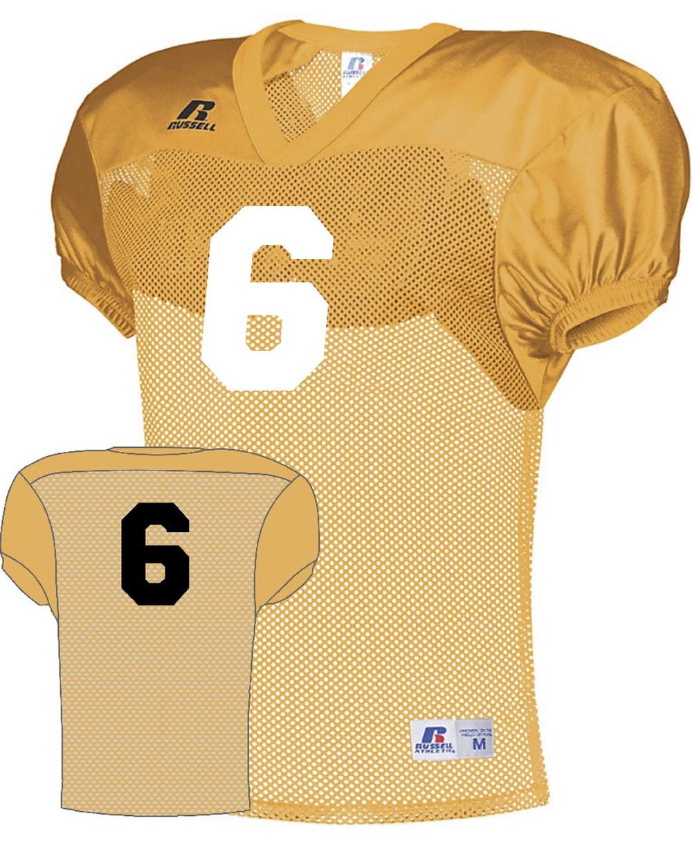 Russell Youth Practice Numbered Football Jersey, color: Gold