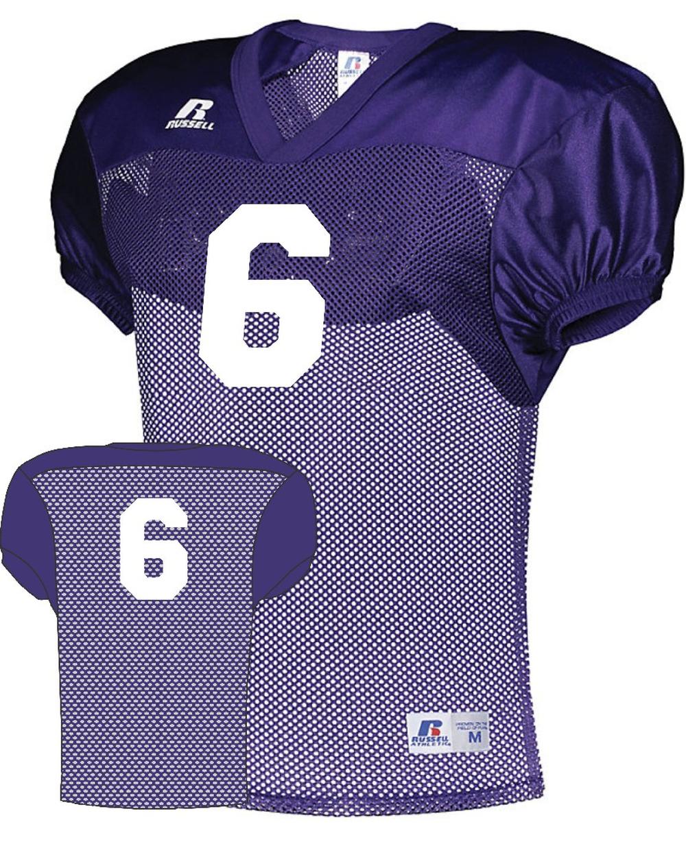 Russell Youth Practice Numbered Football Jersey, color: Purple