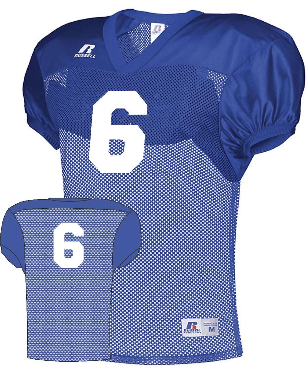 Russell Youth Practice Numbered Football Jersey, color: Royal