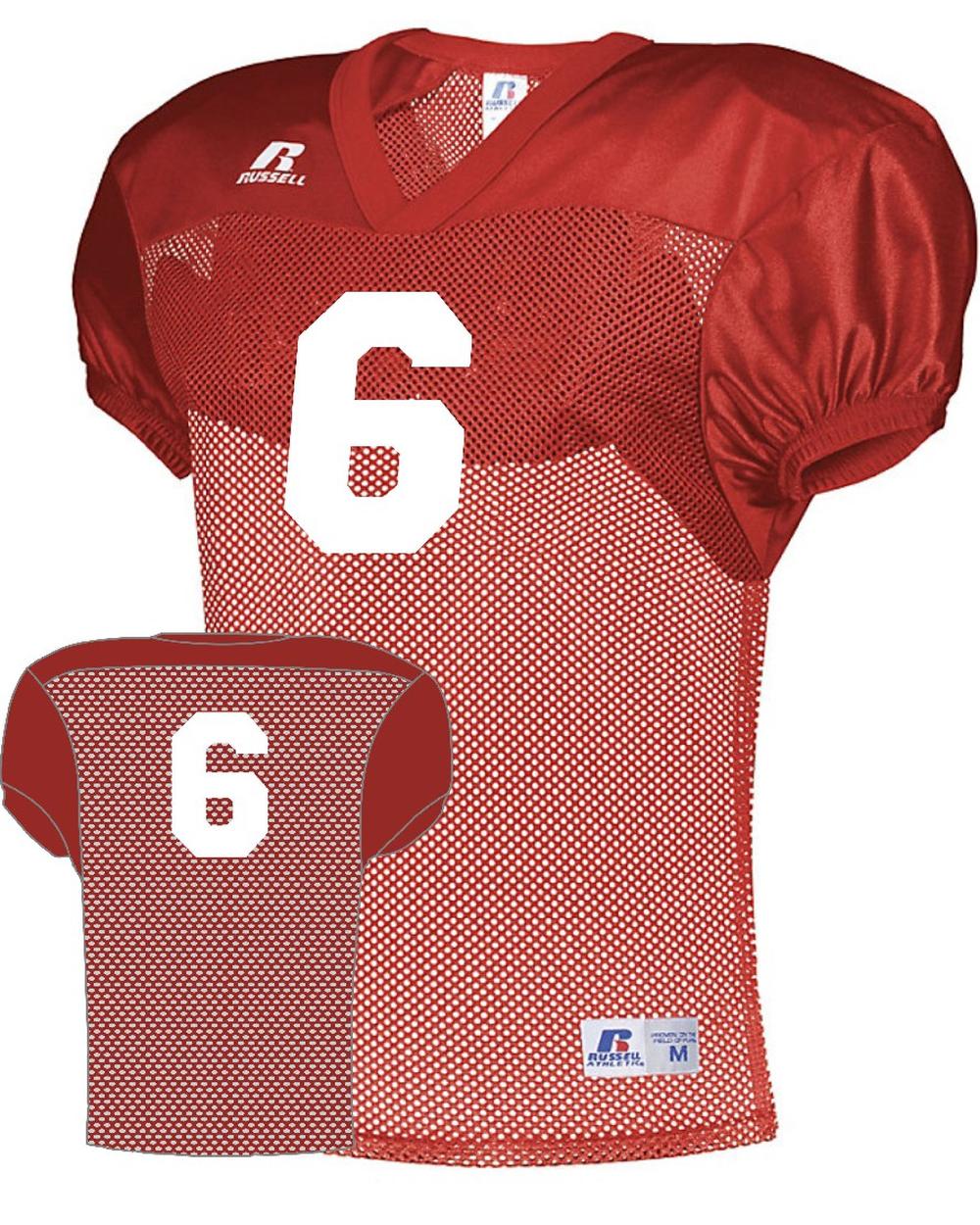 Russell Youth Practice Numbered Football Jersey, color: True Red