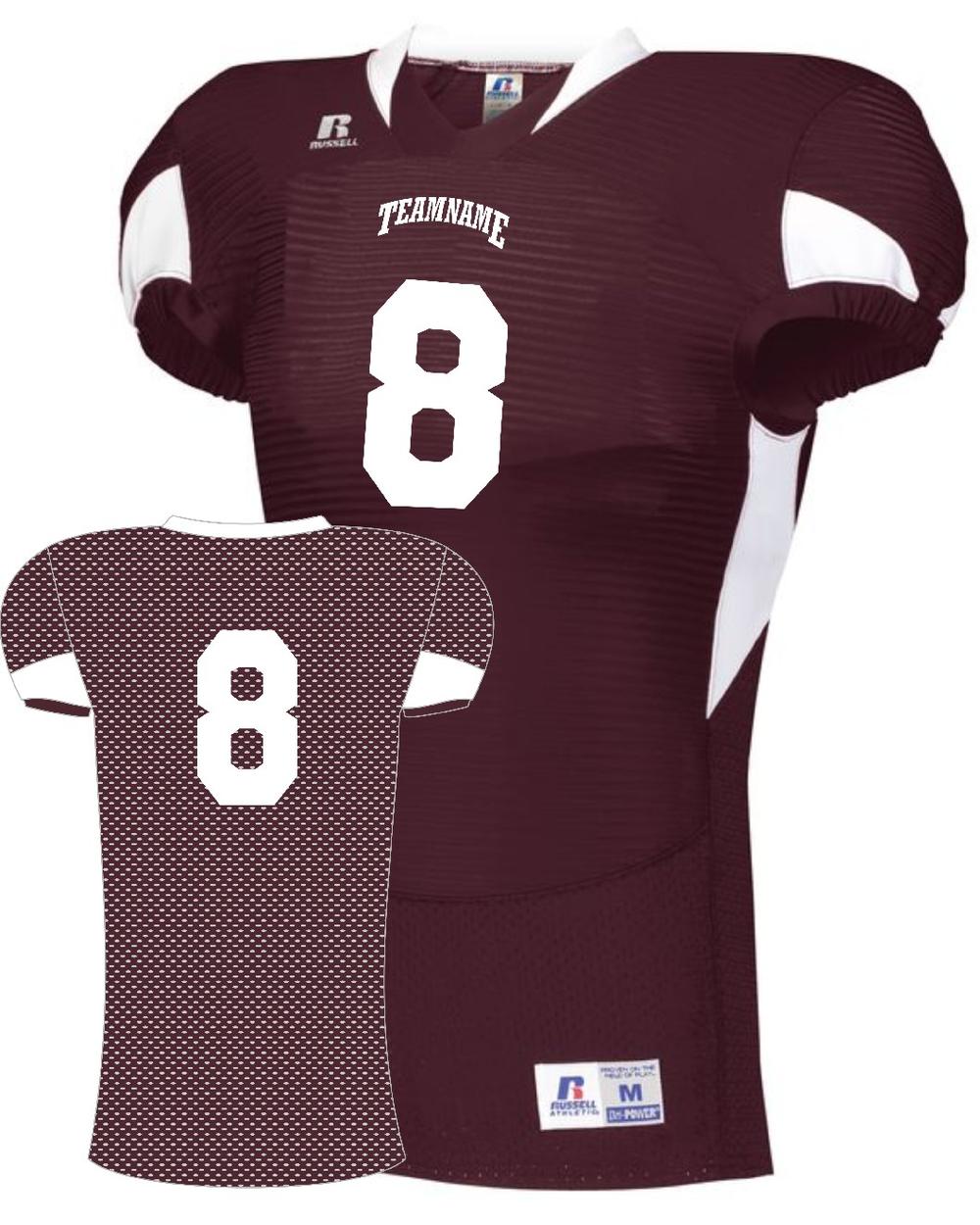 Russell Men's Xtreme Waist-Length Custom Football Jersey, color: Maroon/White