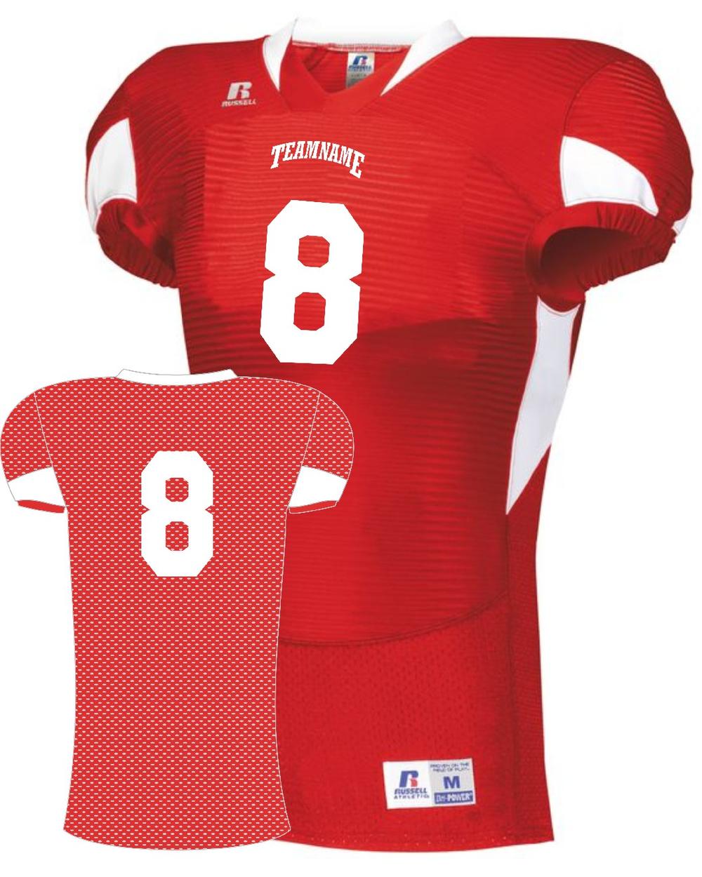 Russell Men's Xtreme Waist-Length Custom Football Jersey, color: Red/White