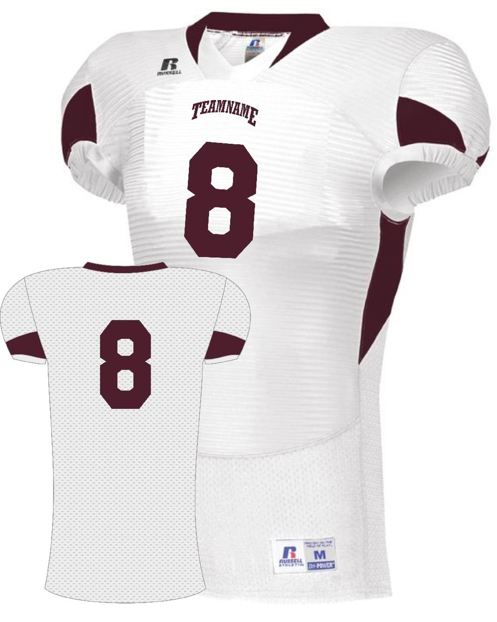 Russell Men's Xtreme Waist-Length Custom Football Jersey, color: White/Maroon