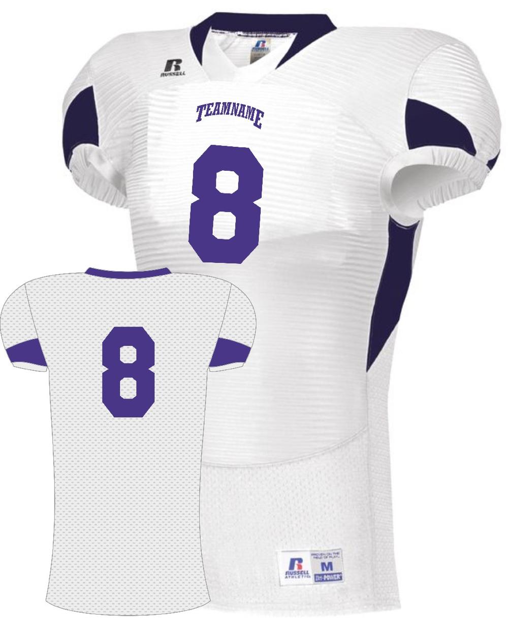 Russell Men's Xtreme Waist-Length Custom Football Jersey, color: White/Purple