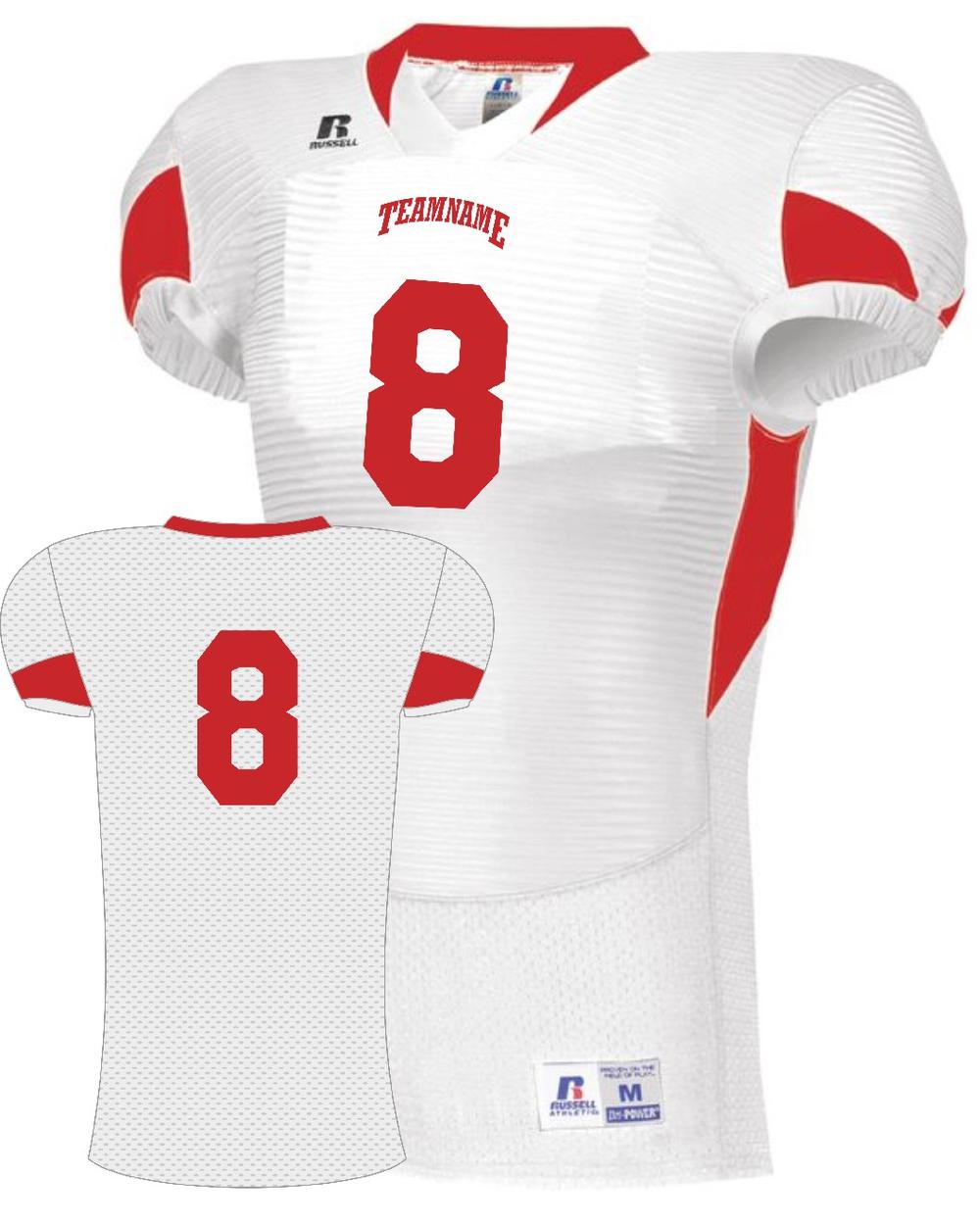 Russell Men's Xtreme Waist-Length Custom Football Jersey, color: White/Red