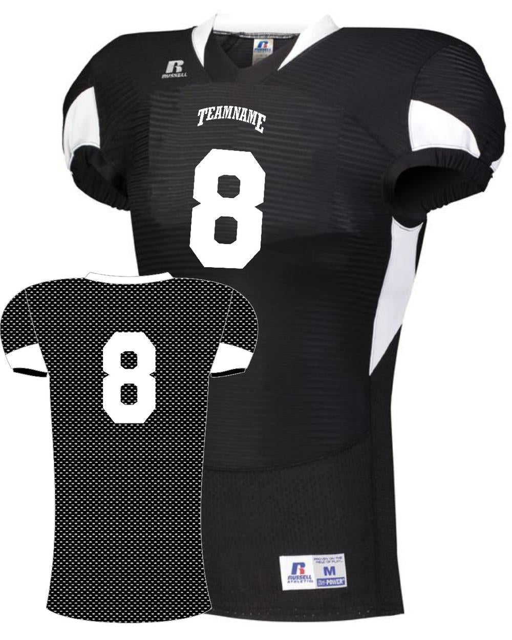 Russell Men's Xtreme Waist-Length Custom Football Jersey, color: Black/White