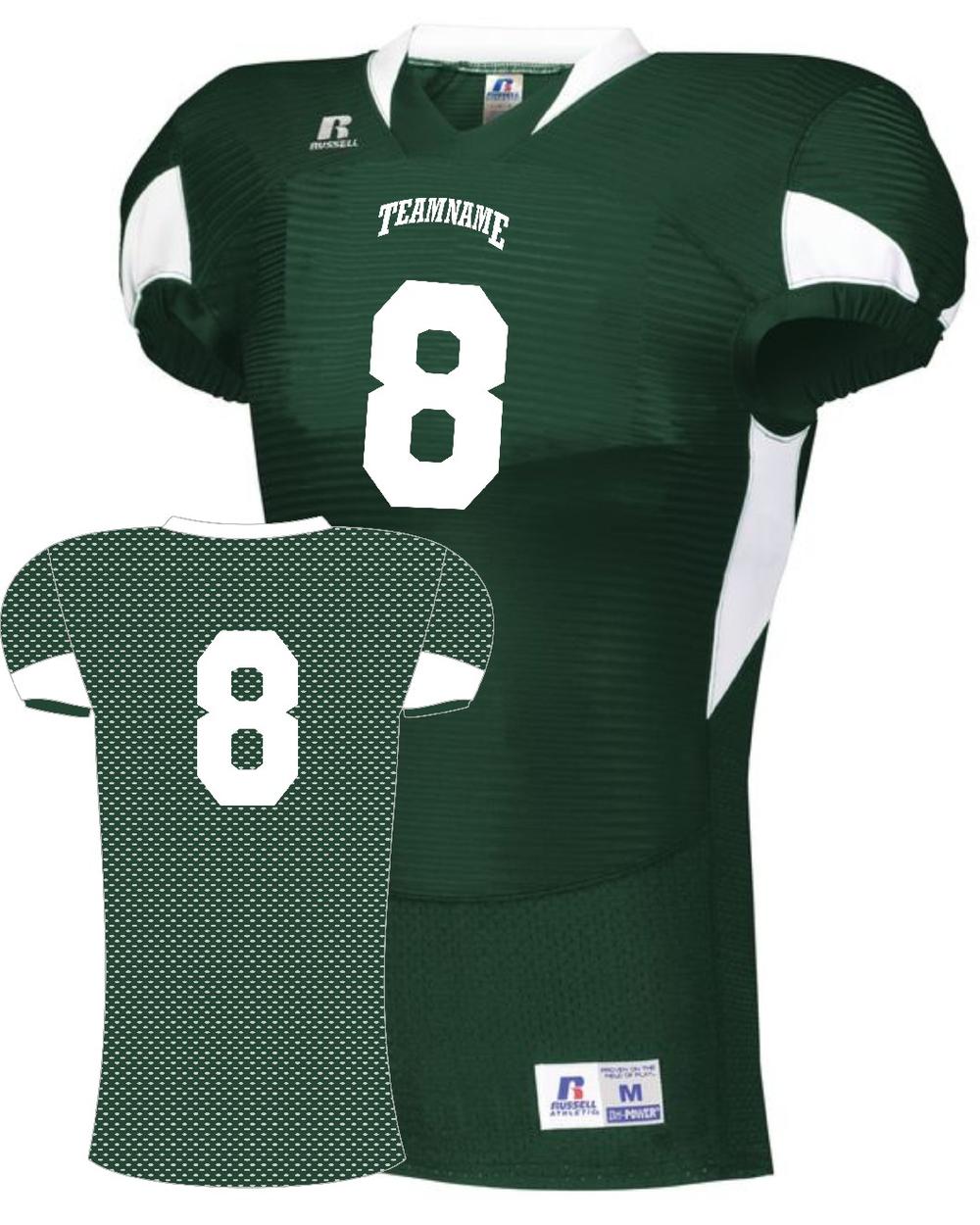 Russell Men's Xtreme Waist-Length Custom Football Jersey, color: Dark Green/White