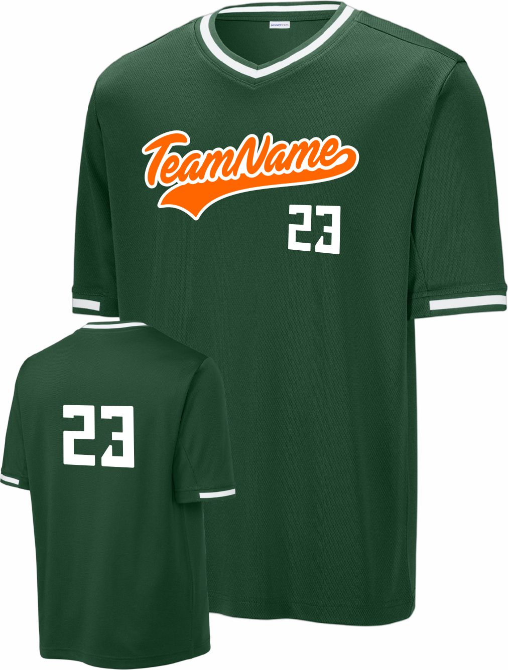 Sport-TEK Tough Mesh V-Neck Custom Baseball Jersey, color: Forest Green