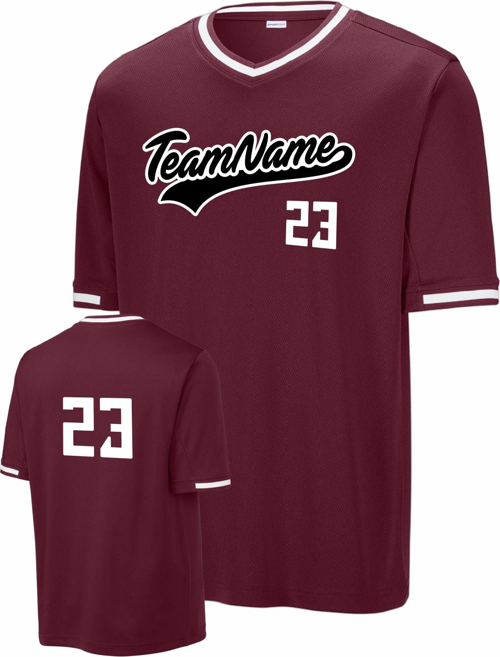 Sport-TEK Tough Mesh V-Neck Custom Baseball Jersey, color: Maroon
