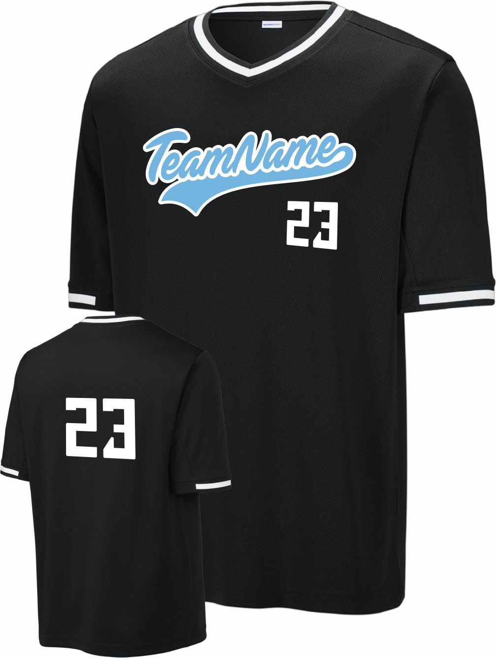 Sport-TEK Tough Mesh V-Neck Custom Baseball Jersey, color: Black