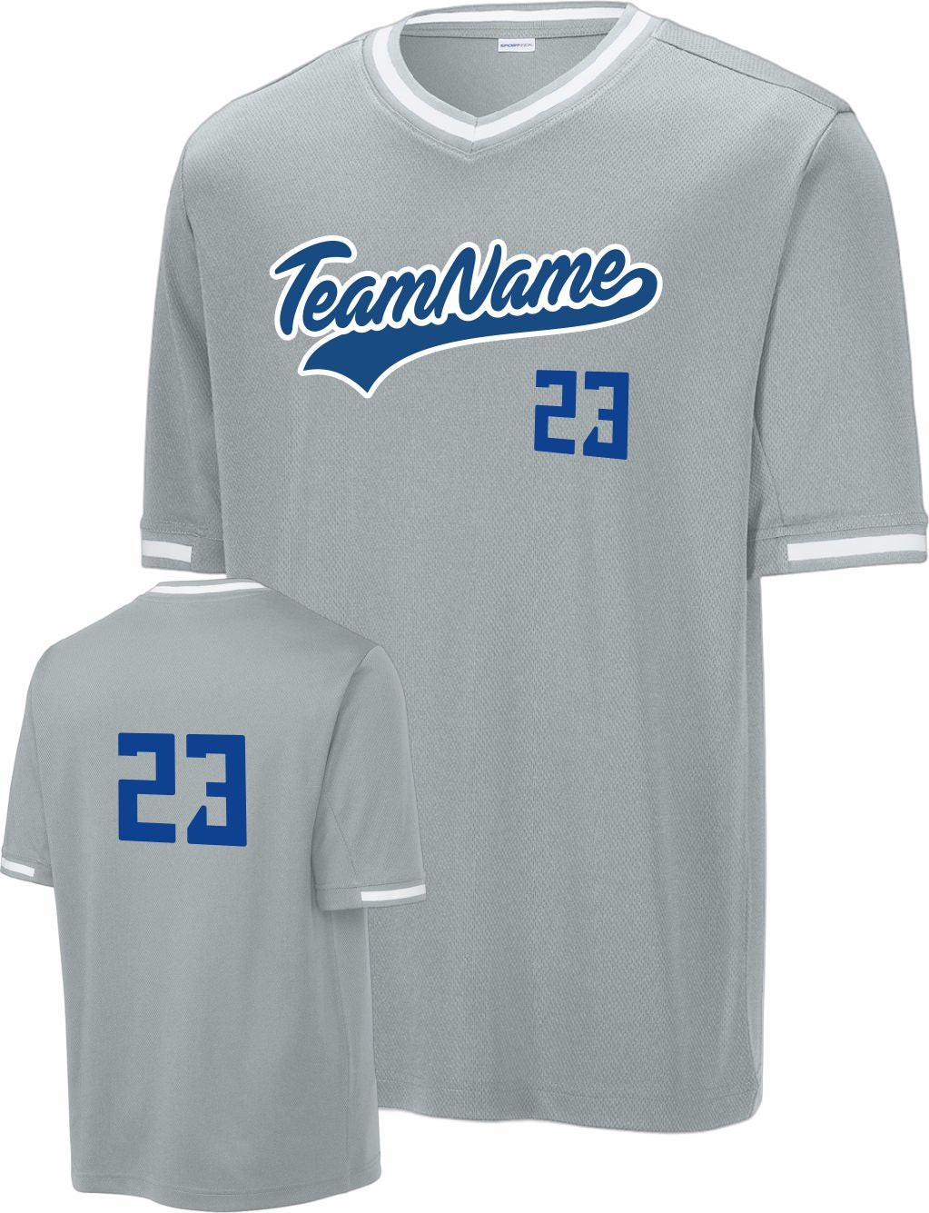 Sport-TEK Tough Mesh V-Neck Custom Baseball Jersey, color: Silver